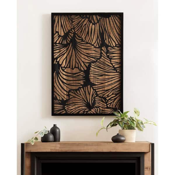 Kate and Laurel Sago 33 in. x 23 in. Natural/Black Wooden Wall Art