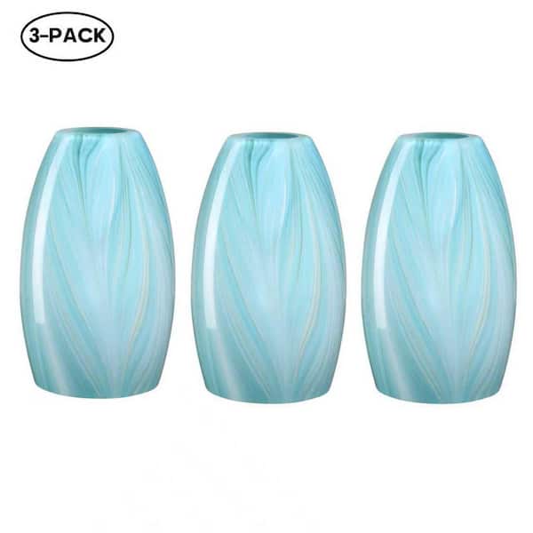 8 in. Light Blue Vertical Stripes Glass Oval Pendant Shade Suitable for 1.65 in. Lip Fitter (3-Pack)