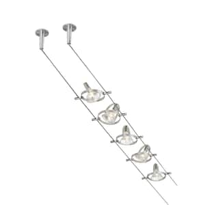Tiella 20 ft. 5-Light Brushed Nickel Cable Track Lighting Kit with Pivoting Heads and 100-Watt Transformer