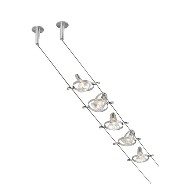 Generation Lighting Tiella More Than 8 ft. 5-Light Brushed Nickel Cable Hard Wired Track Lighting Kit with Pivoting Round Back Heads