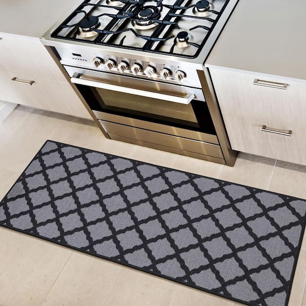 Glamour Collection Non-Slip Rubberback Moroccan Trellis Design 2x5 Indoor Runner Rug,1 ft. 8 in. x4 ft. 11 in.,Dark Gray