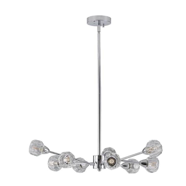 VEVETTA 9-Light Rustic Mid Century Sputnik Linear Chandelier Hanging Fixture Ceiling Light for Kitchen Island in Chrome