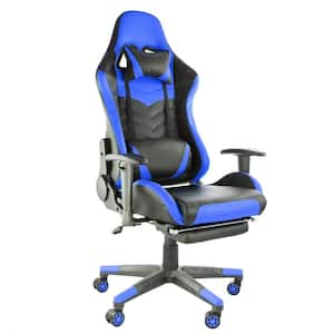 Faux Leather Swivel Gaming Chair in Black and Blue