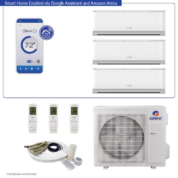 GREE Livo GEN3 Triple Zone 30,000 BTU 2.5-Ton Smart Home Ductless Mini Split Air Conditioner and Heat Pump 25 ft. Kit 230V
