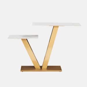 47.24 in. Gold Rectangle Marble Console Table with Adjustable Foot Pads