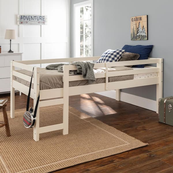 Walker Edison Furniture Company Traditional Solid Wood Open Storage Low Twin Loft Bed - White