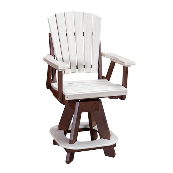 Adirondack Series Tudor Brown Swivel Counter Height Poly Resin Outdoor Dining Chair in Birchwood Counter