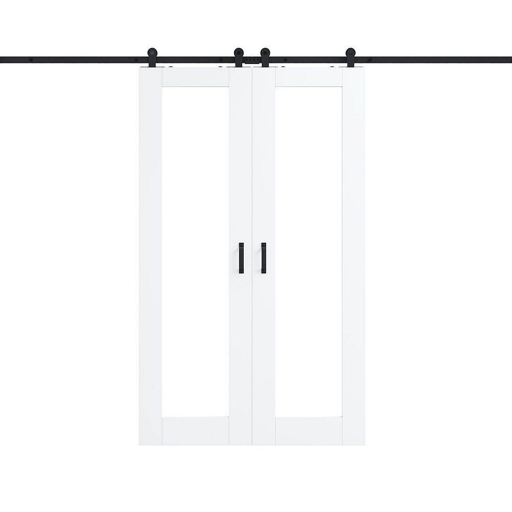 60 in. x 80 in. 1 Lite Mirrored Glass White Primed MDF Top Mount Sliding Barn Door with Hardware Kit, T Shape Hanger Set price history on PriceWatchPro
