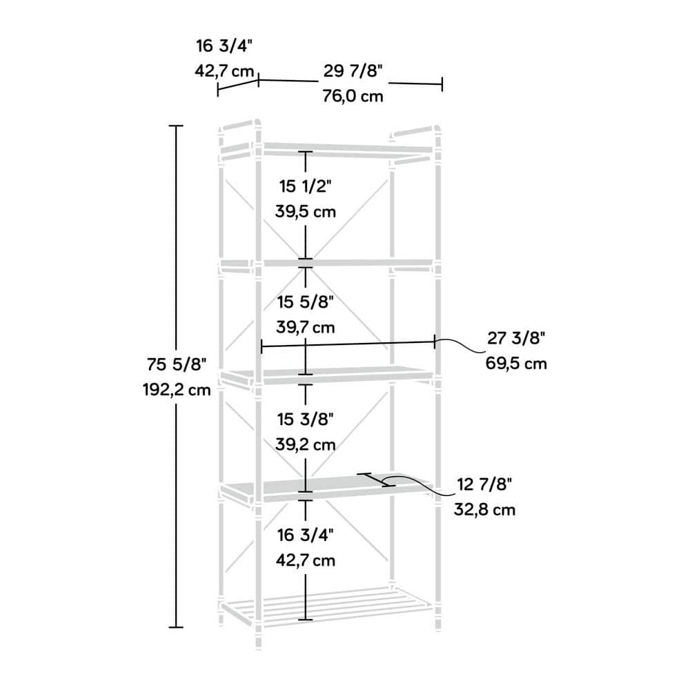Iron City Checked Oak 5-Shelf Industrial Bookcase