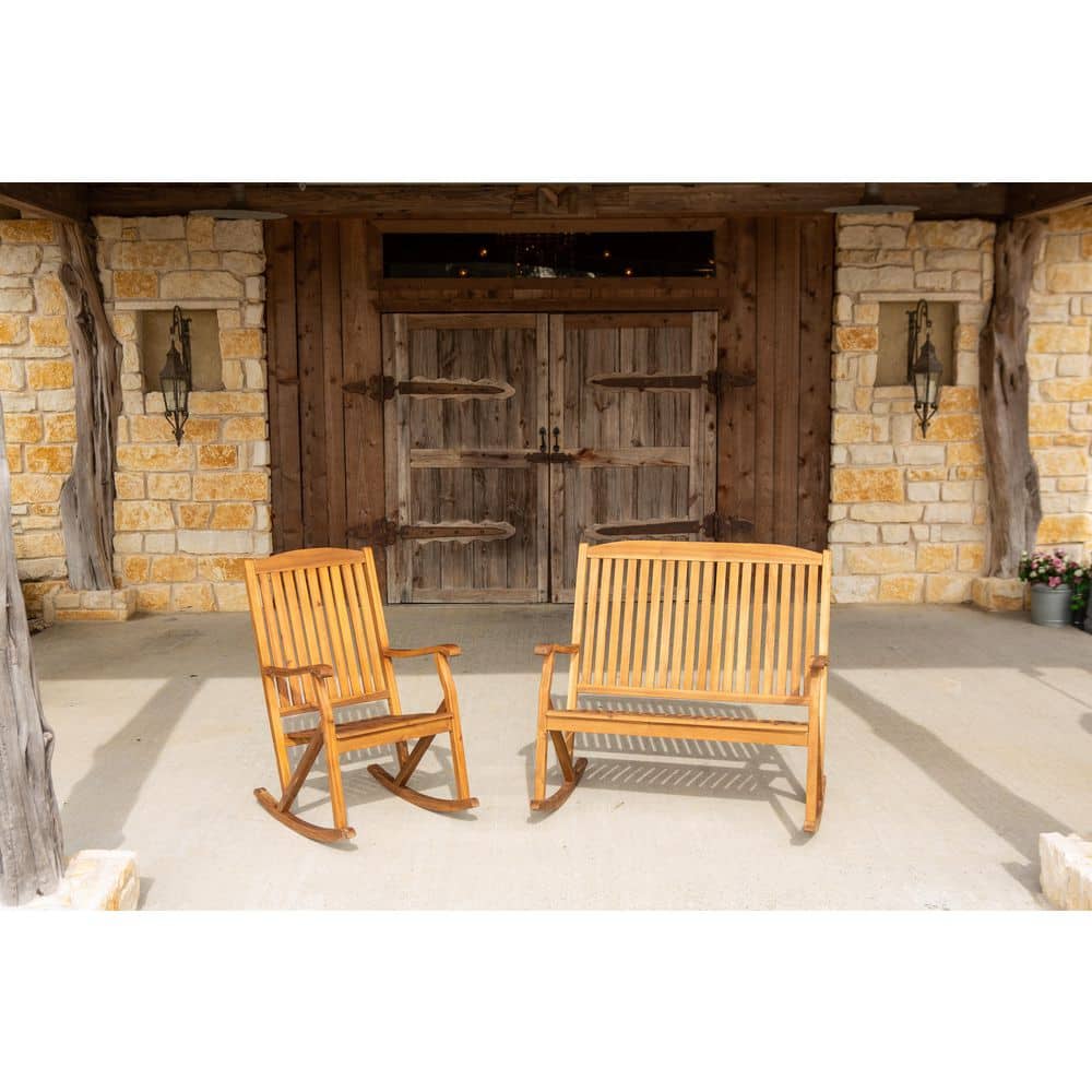 Sequoia Brown Acacia Wood Outdoor Rocking Chair with Arms