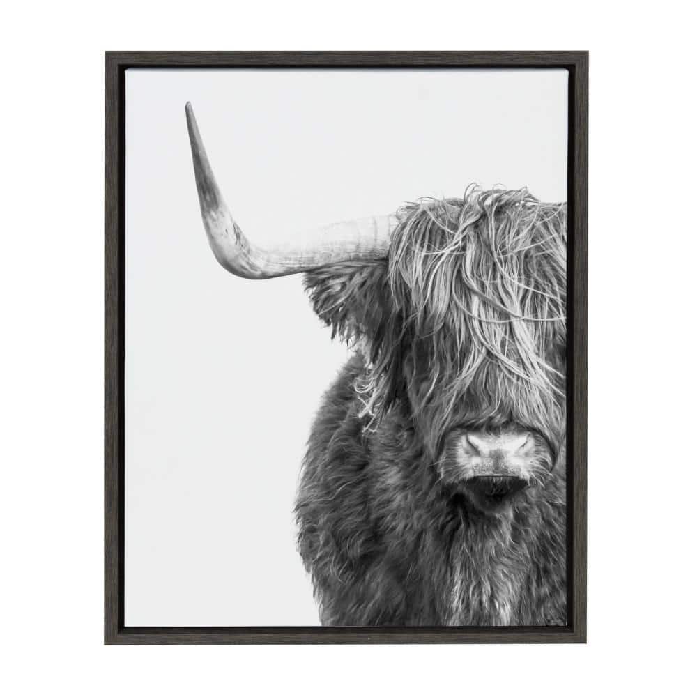 24.5 x 48.5 Highland Cow Framed Wall Canvas Black/White