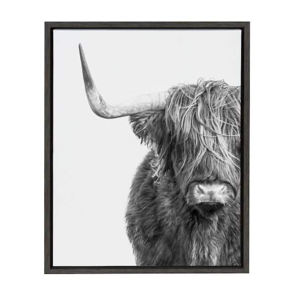 Sylvie "B&W Highland Cow No. 1" by Amy Peterson Framed Canvas Wall Art