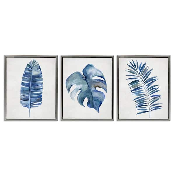 Vintage Tropical Leaves by Hannah Dawson 3 Pieces Gray Floater Frame Nature Graphic Art Print 31 in. x 25 in.