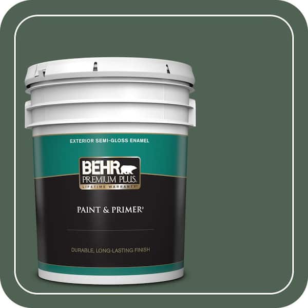 BEHR PREMIUM PLUS 5 gal. #BXC-60 Pasture Green Semi-Gloss Enamel Exterior Paint & Primer