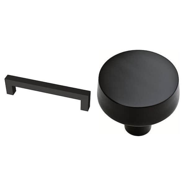 5-1/16 in. Matte Black Cabinet Drawer Pull and 1-3/8 in. Matte Black Round Knob Combo