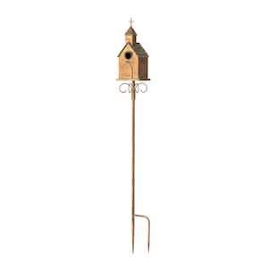 53.00 in. H Farmhouse Faux Copper Distressed Metal Church Garden Birdhouse with Stake (KD)