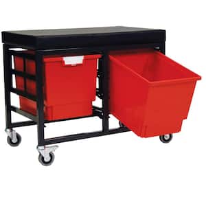 StorBenchSeat With Cushioned Seat and 2 Storsystem Trays and Bins-Red