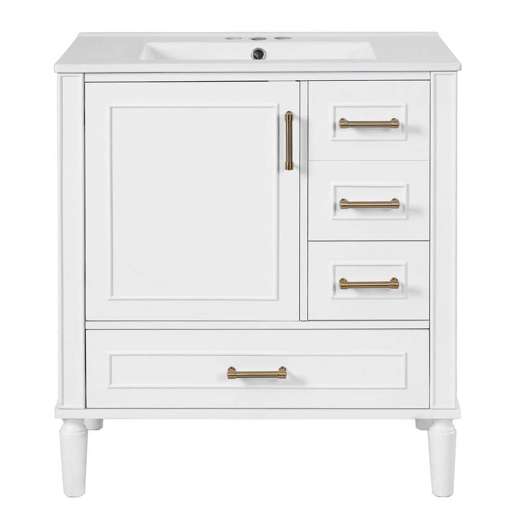 30 in. 1-Sink Free-Standing White Bath Vanity with White Ceramic Top and Soft-Close Door, Built-in Shelf, Drawer price history on PriceWatchPro