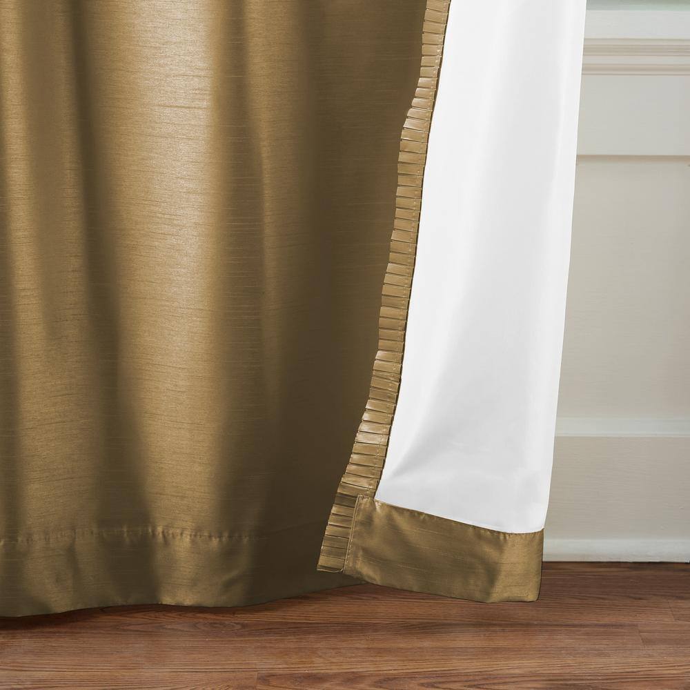 Gold Faux Silk Blackout Pleated Curtain Panel 52" W x 95" L