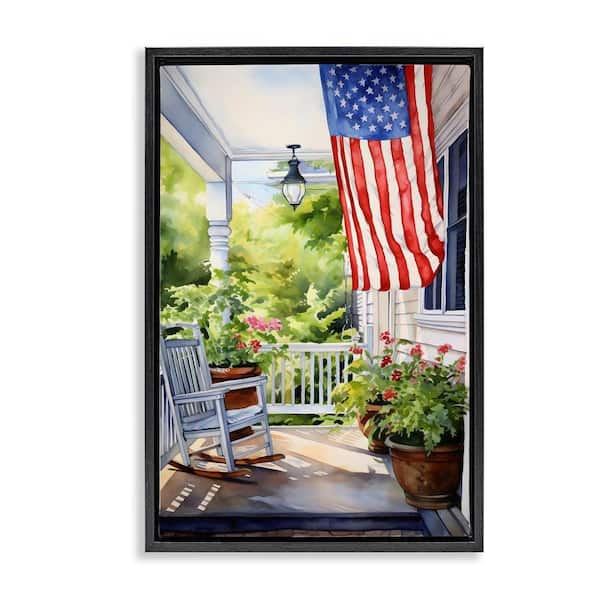 Patriotic Summer Porch by Petal Prints Design Black Floater Frame Graphic Art Print Architecture 21 in. x 31 in.