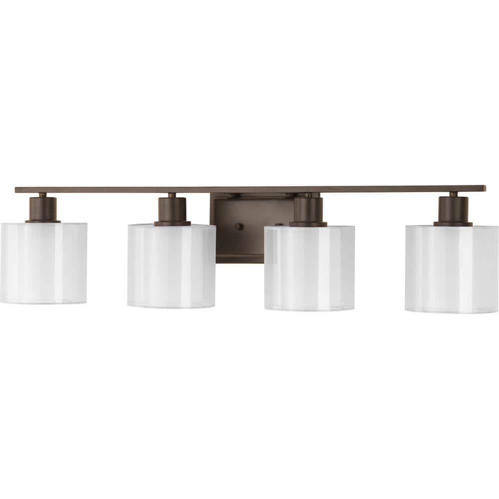 Antique Bronze Four-Light Bath Vanity Fixture with Glass Shades