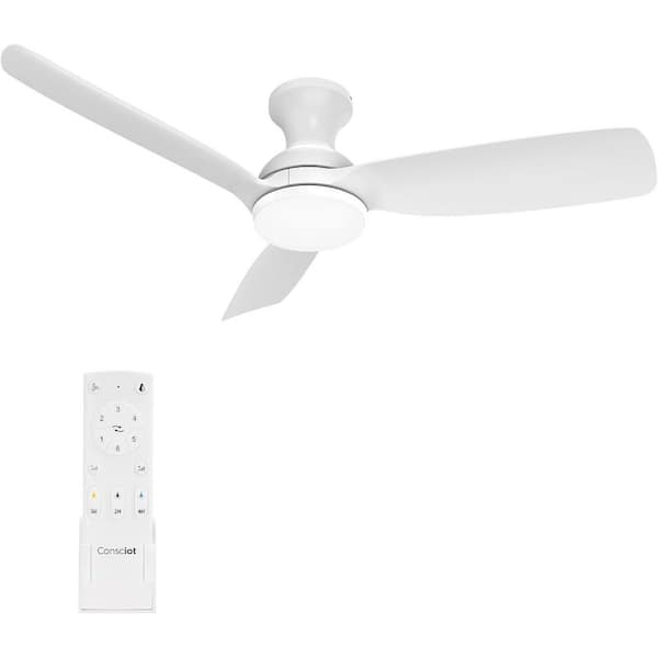 44 in. White Standard Flush Mount Ceiling Fan With Lights Remote Control, Reversible Quiet DC Motor, 6 Speed, Dimmable