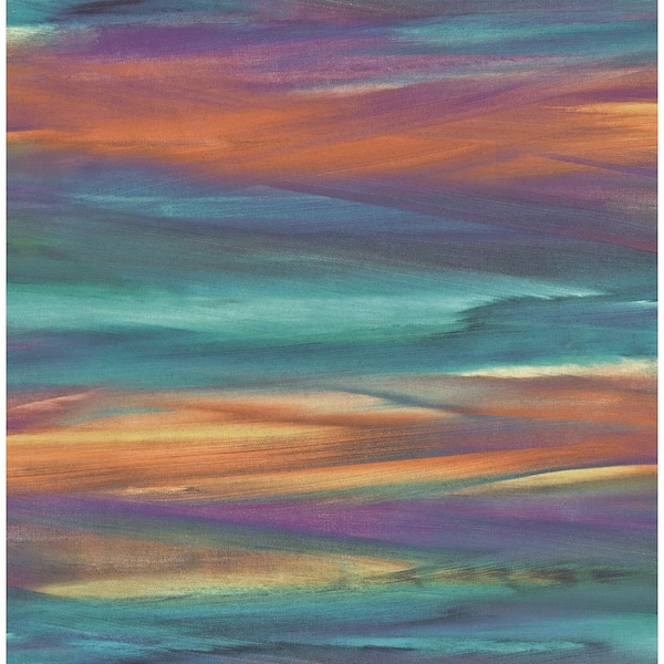 Seabrook Designs Rainbow Brushstroke Cerulean, Clementine, and Purple Paper Strippable Roll (Covers 56.05 sq. ft.)