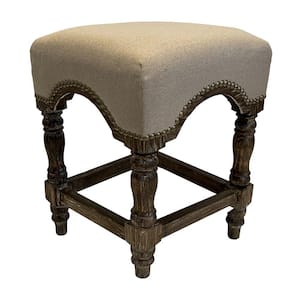 24 in. Beige and Brown Backless Wooden Frame Stool with Fabric Seat