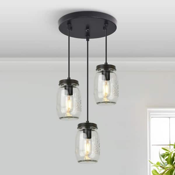 GoYeel 3-Light Black Farmhouse Mason Jar Kitchen Island Pendant Light