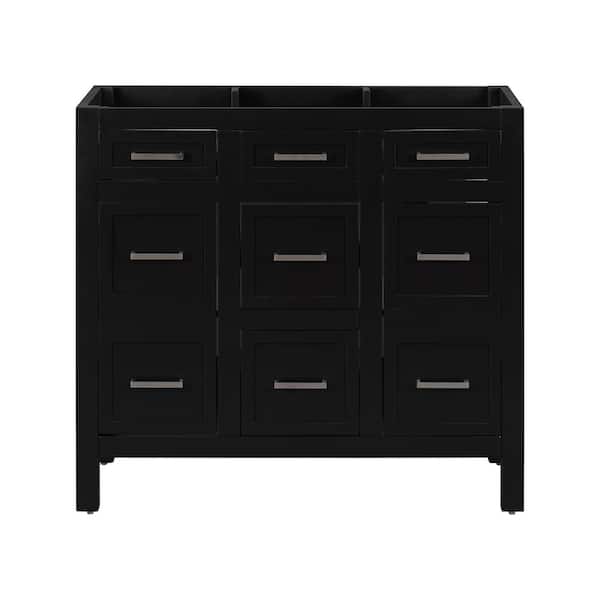 JUJABU 36 in. Bath Vanity Cabinet without Top with 2-Doors and 4-Drawers in Black