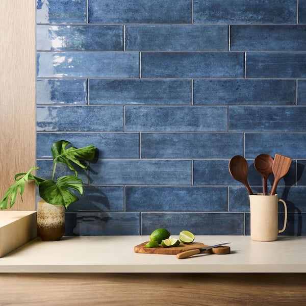 Alora Denim Blue 3.98 in. x 15.94 in. Glossy Ceramic Subway Wall Tile (16.72 sq. ft./ Case)