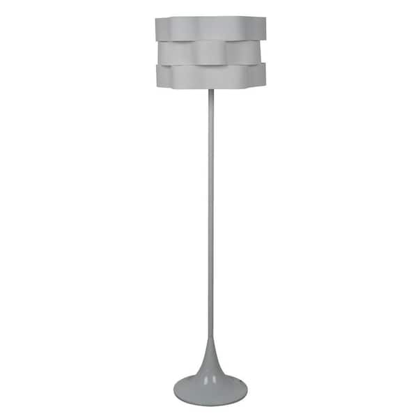 Unbranded 69 in. White Powder Coated Table Lamp with Design Fabric Wave Shade