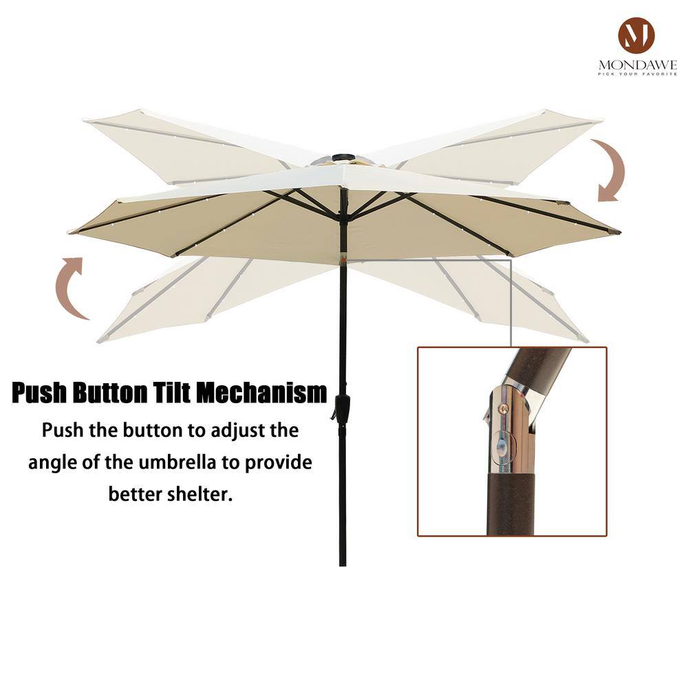10 ft Beige Aluminum Market Patio Umbrella with LED Lights