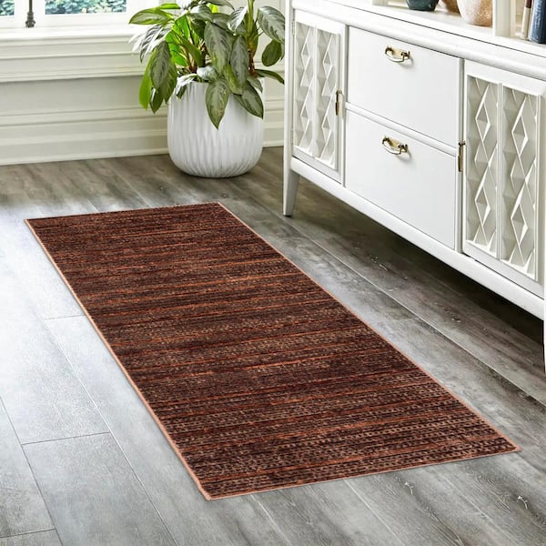 Missha Dario Dark Brown 2 ft. x 8 ft. Striped High-Low Indoor Runner Rug