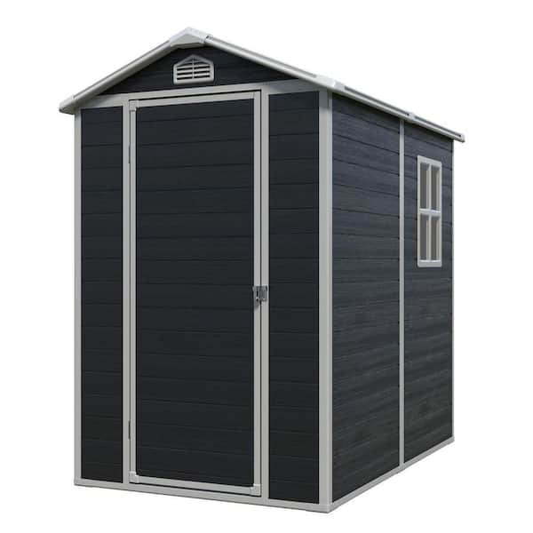 4 ft. W x 6 ft. D Black Outdoor Resin Storage Shed with Floor and Window (24 sq. ft.)