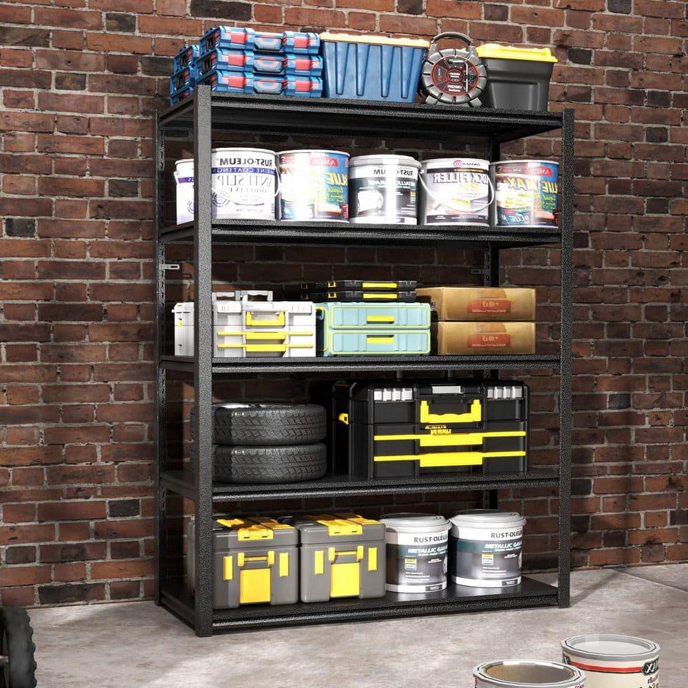 72" Black Heavy Duty Metal 5-Tier Adjustable Shelving Unit