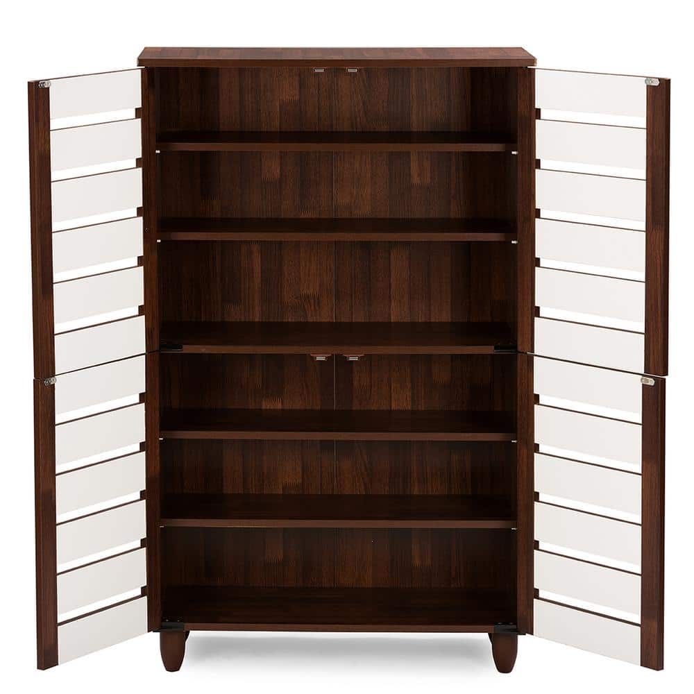 Gisela Tall Dark Oak and White Wood Shoe Cabinet with 4 Doors