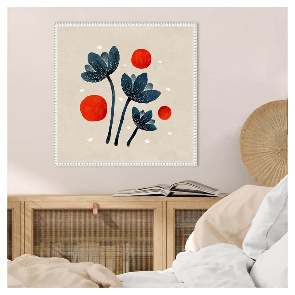 Blue Flowers II Abstract Canvas Art with White Floater Frame