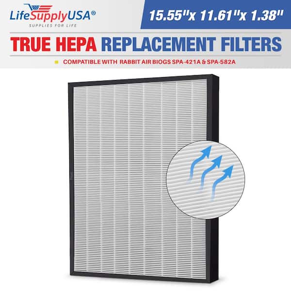 LifeSupplyUSA True HEPA Filter Replacement Compatible with Rabbit Air BioGS SPA-421A and SPA-582A Air Purifier