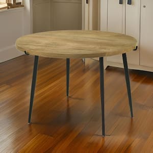 Pia 30 in. Brown and Black Round Mango Wood Top Coffee Table with Iron Tripod Legs