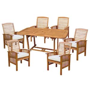 7-Piece Light Brown Acacia Wood Outdoor Dining Set with Cushions
