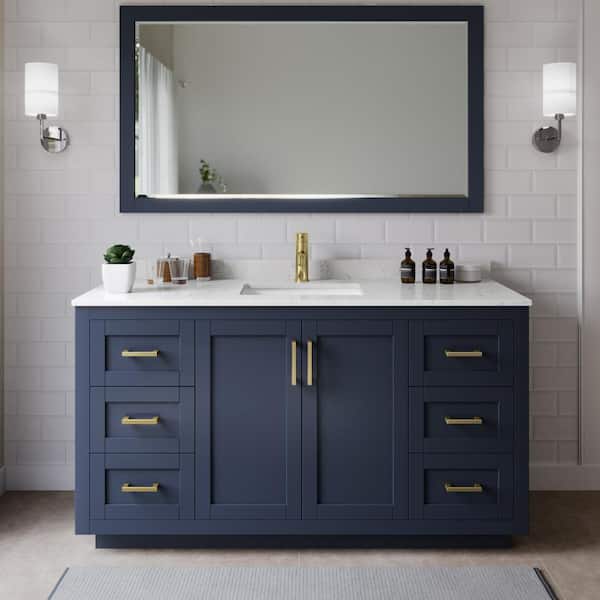 Wyndham Collection Miranda 66 in. W x 22 in. D x 33.75 in. H Single Bath Vanity in Dark Blue with Carrara Cultured Marble Top