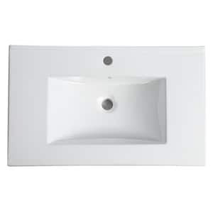 29 in. Drop-in Ceramic Bathroom Sink in White with Faucet Hole and Drainage Hole