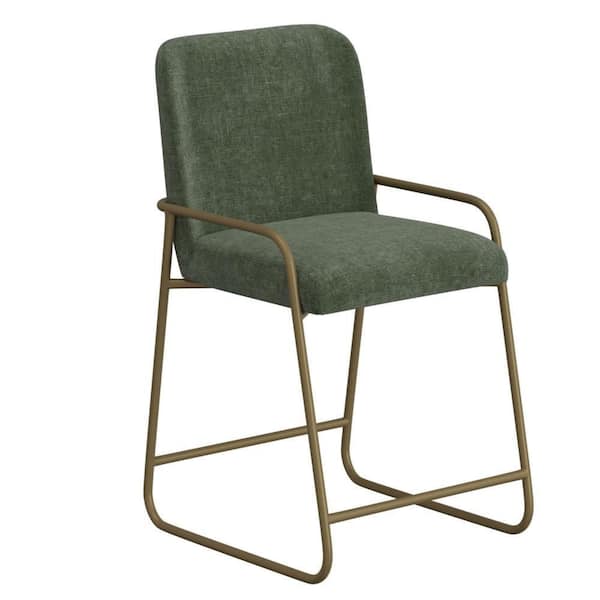 Suze Olive Green and Gold Wood Frame Counter Height Chair with Cushion
