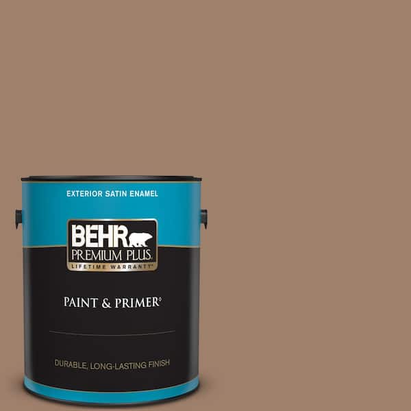 BEHR PREMIUM PLUS 1 gal. #ECC-40-3 Seasoned Acorn Satin Enamel Exterior Paint & Primer