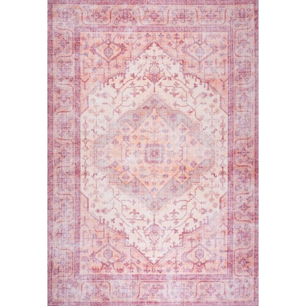 Alacati Ogee Medallion Machine-Washable Red/Orange/Cream 8 ft. x 10 ft. Area Rug