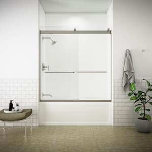 Levity 59.625 in. W x 62 in. H Semi-Frameless Sliding Tub Door in Matte Nickel with Towel Bar