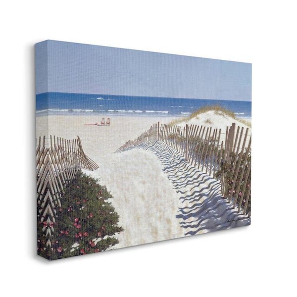 Stupell Industries "Fenced Pathway to Beach Summer Nautical Painting" by Zhen-Huan Lu Unframed Nature Canvas Wall Art Print 16 in. x 20 in.