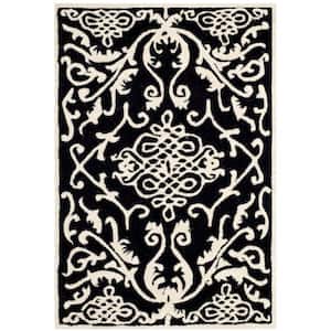 Soho Black/Ivory Doormat 2 ft. x 3 ft. Solid Floral Area Rug