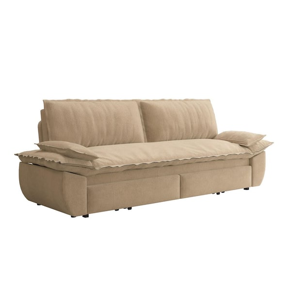 Homy Casa CHAN 73.2 in. Oatmeal Beige Corduroy 2-Seat 3-in-1